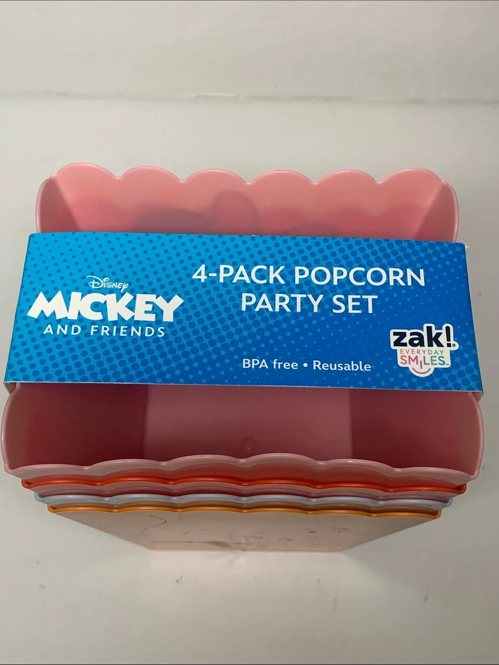 ZAK Popcorn Buckets DISNEY Mickey and Friends 4 Pack Set NWT